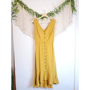 Gilli Yellow Button Down Midi Dress (S)
